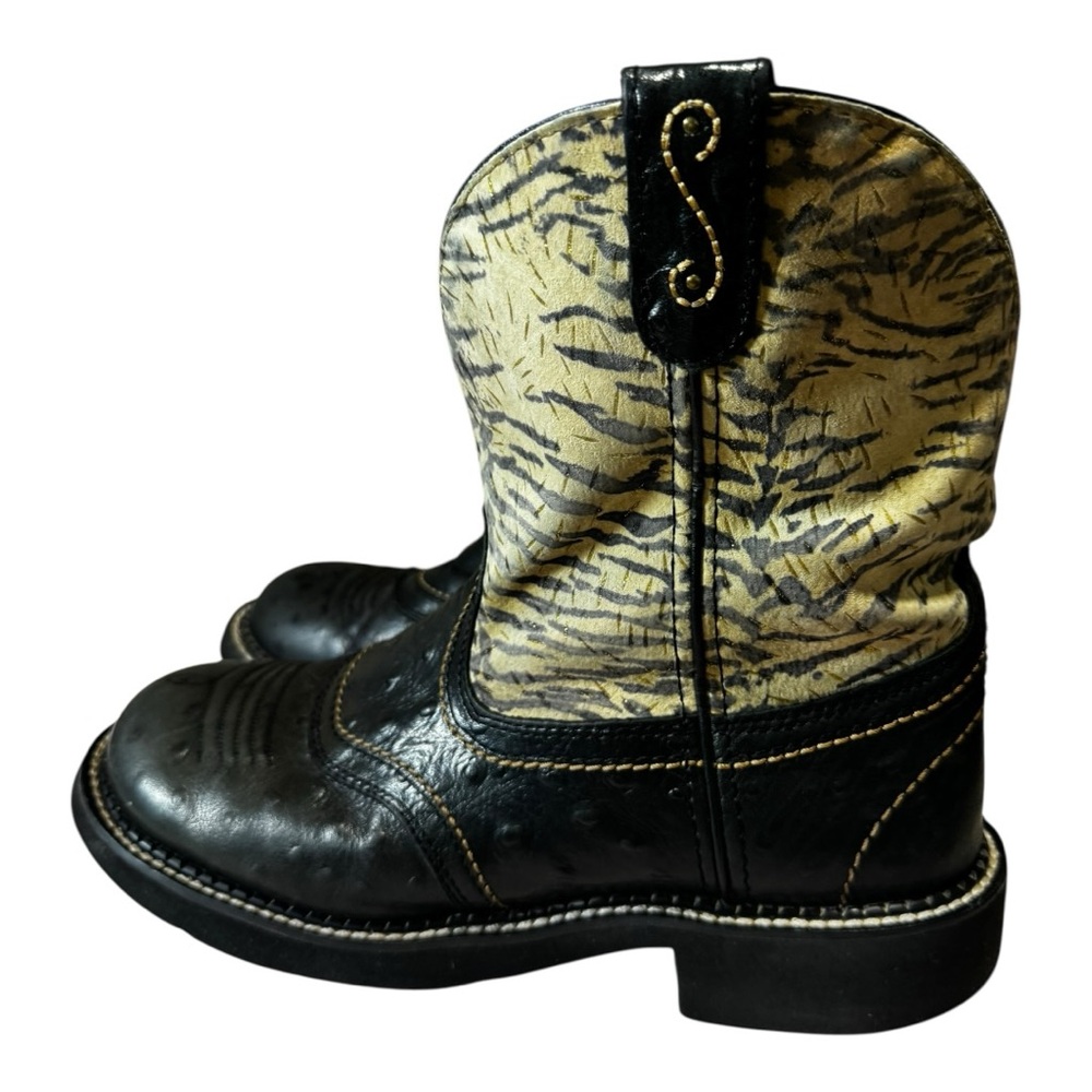 Justin Gypsy Women's Tiger Print Western Boots Size 9 Black Ostrich Print - Picture 5 of 10